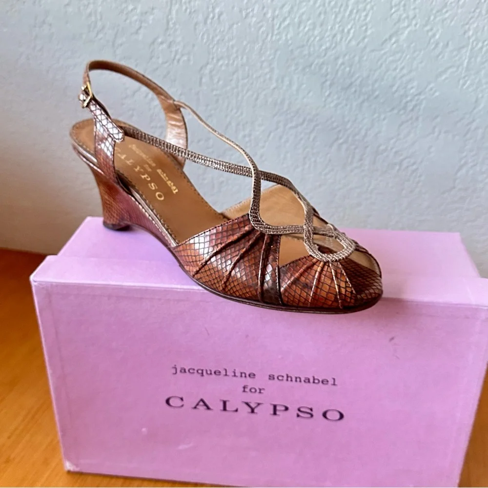 Calypso for Jacqueline Schnabel Snakeskin Embossed Wedges - Picture 4 of 7